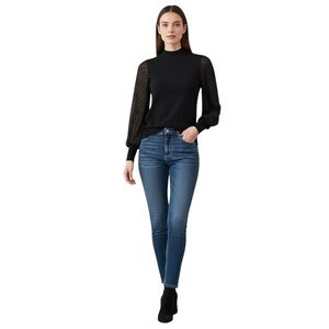 Vince Camuto XL Black Clip-Dot Sleeve Mock Neck Sweater NWT